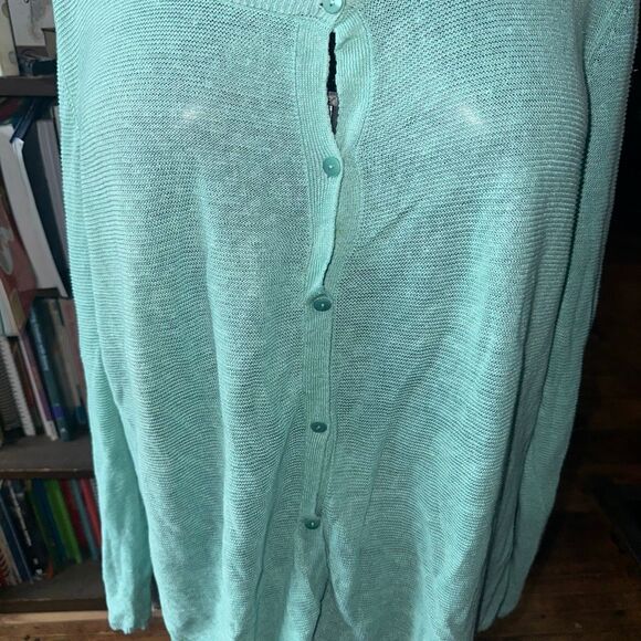 Eileen Fisher lightweight green button down linen luxe cardigan - Picture 2 of 4